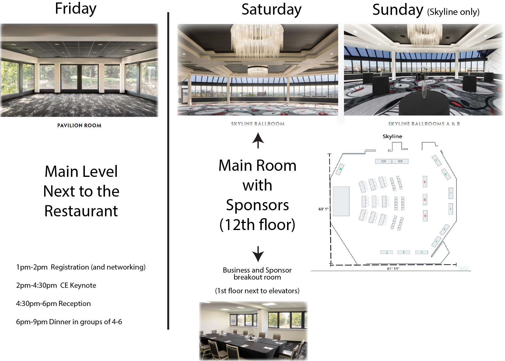 Spokane class room flow - Friday, Saturday, Sunday venue layout